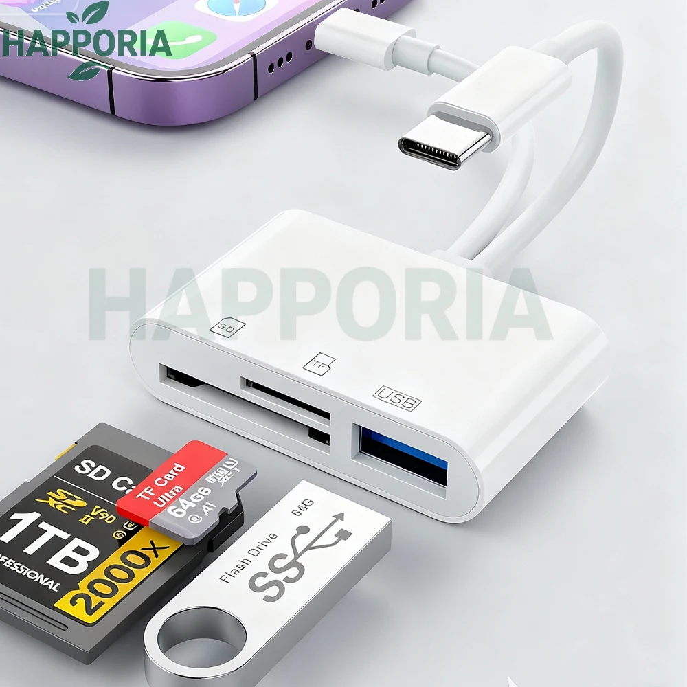 

Устройство чтения карт памяти 5-в-1 USB 3.0 Type-C SD TF CF для iPhone 14 15 16 iPad MacBook Android Huawei Ноутбук OTG Адаптер нет необходимости через приложение
