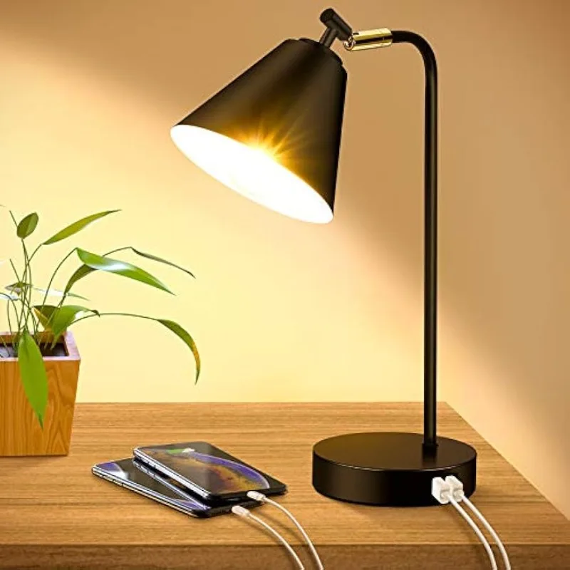 

Dimmable Desk Lamp with 2 USB Charging Ports AC Outlet, Touch Control Bedside Nightstand Reading Lamp Flexible Head, Table Lamp