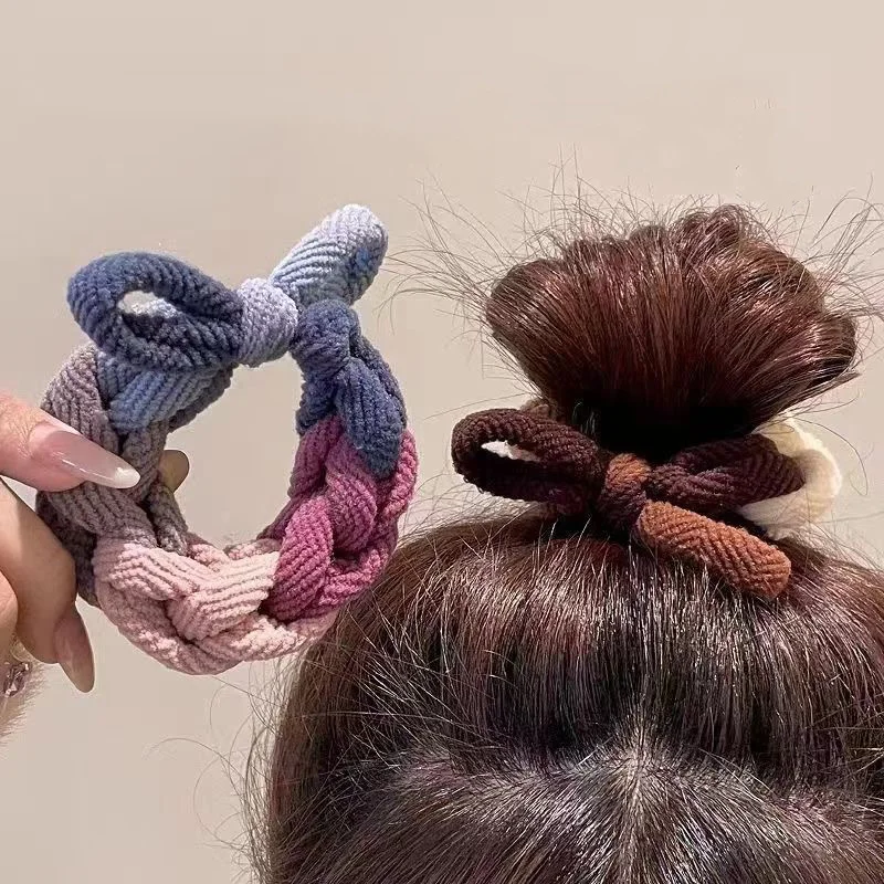 5pcs Nieuwe Boog Haarbanden Kleurrijke Handgeweven Haar Touwen Voor Vrouwen Hoge Elastische Scrunchies Verdikte Haarband Haaraccessoires