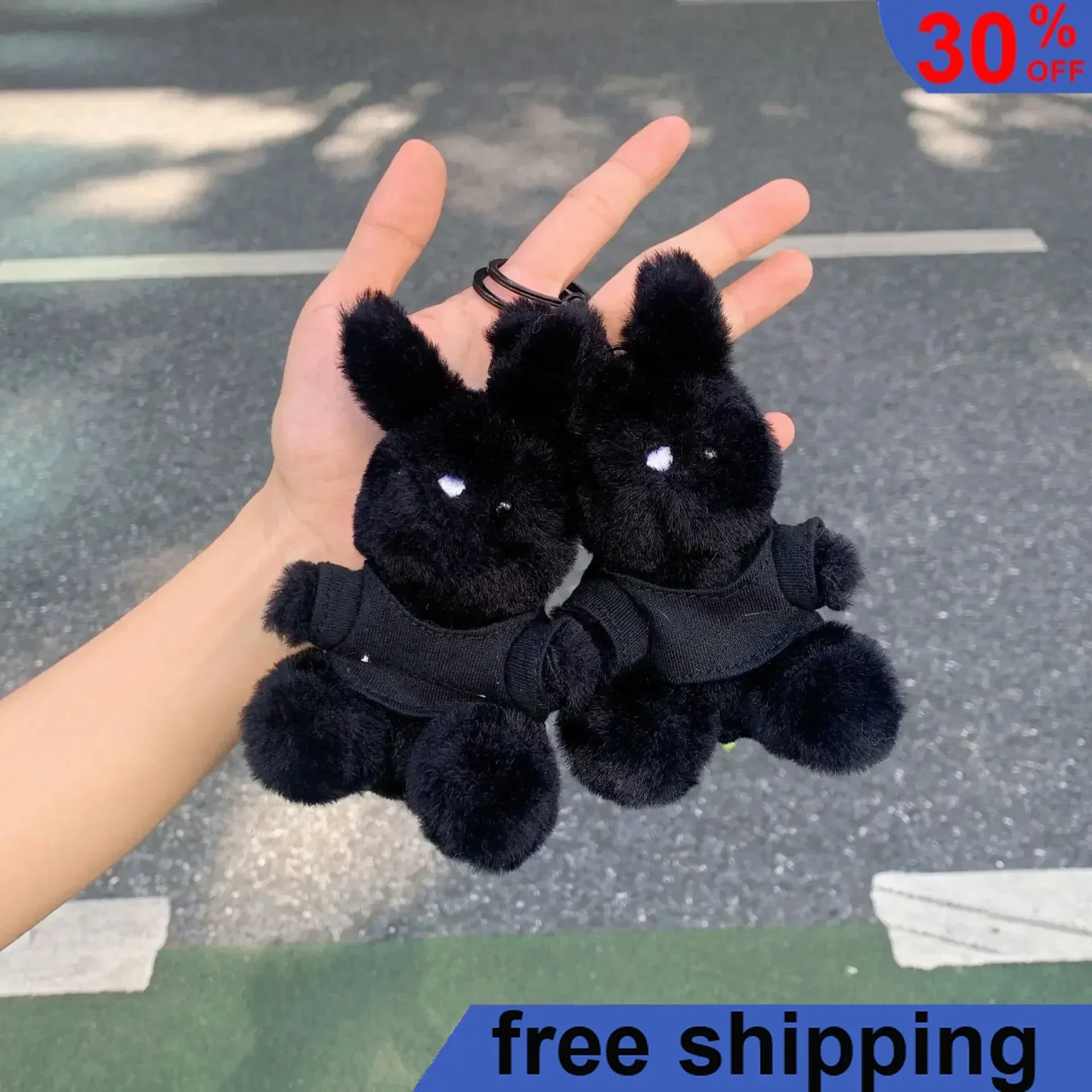 13.5cm Anime Figure Peripherals Cute Ins Style Black Rabbit Plush Pendant Cartoon Bag Plush Pendant Bag Keychain Model Gift Toys