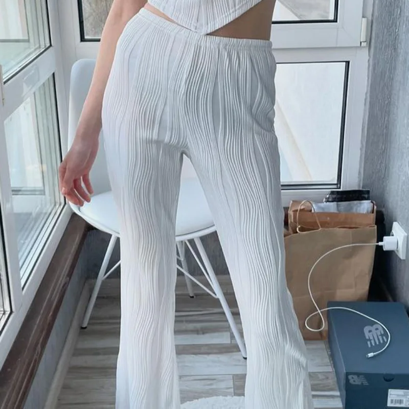 Women Casual Pants 2026 Spring Summer Women's OL Striped Straight Leg Casual Pants High Waist Slimming Elegant Long Trousers