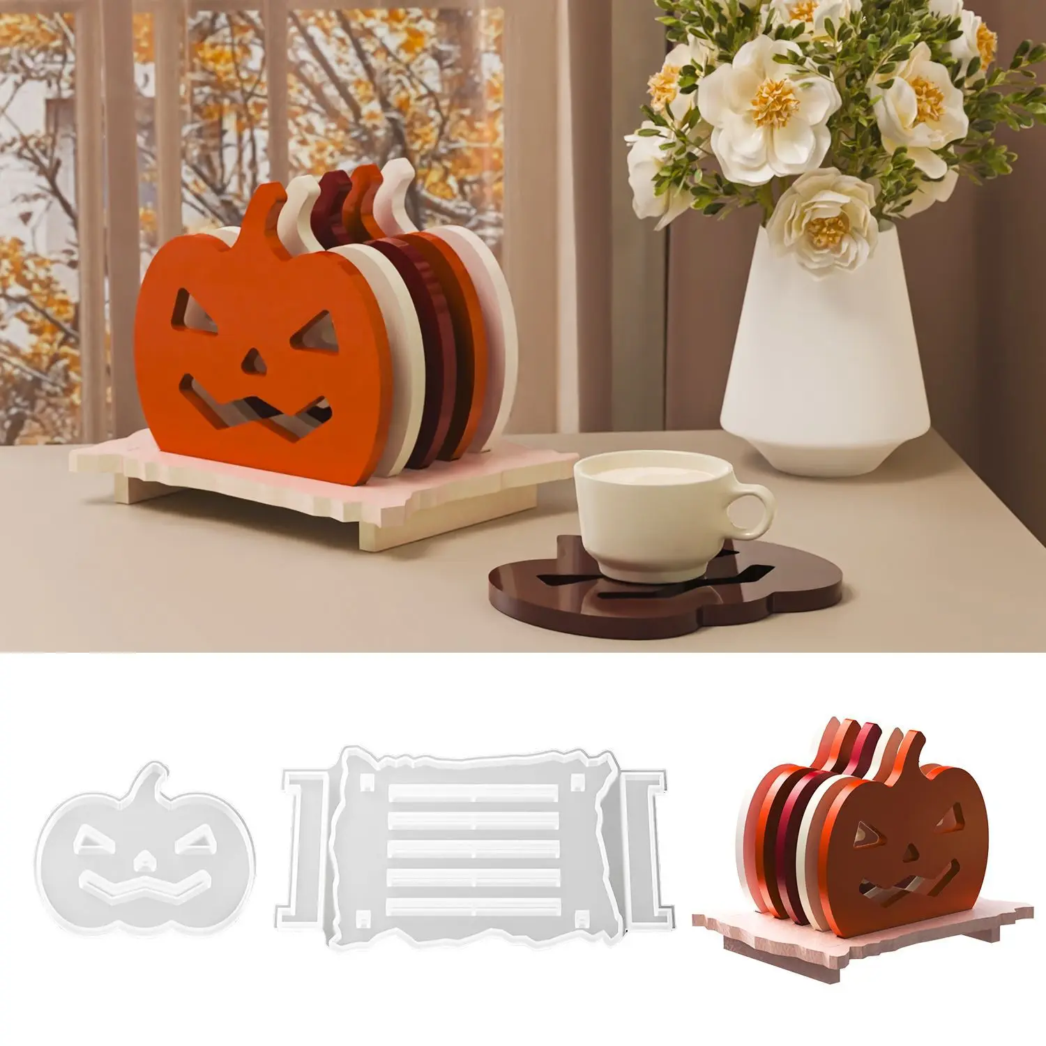 Pumpkin Coaster Cup Mat Silicone Mold Resin Storage Rack Handmade DIY Halloween Crystal Epoxy Resin Gypsum Mold Home Decor