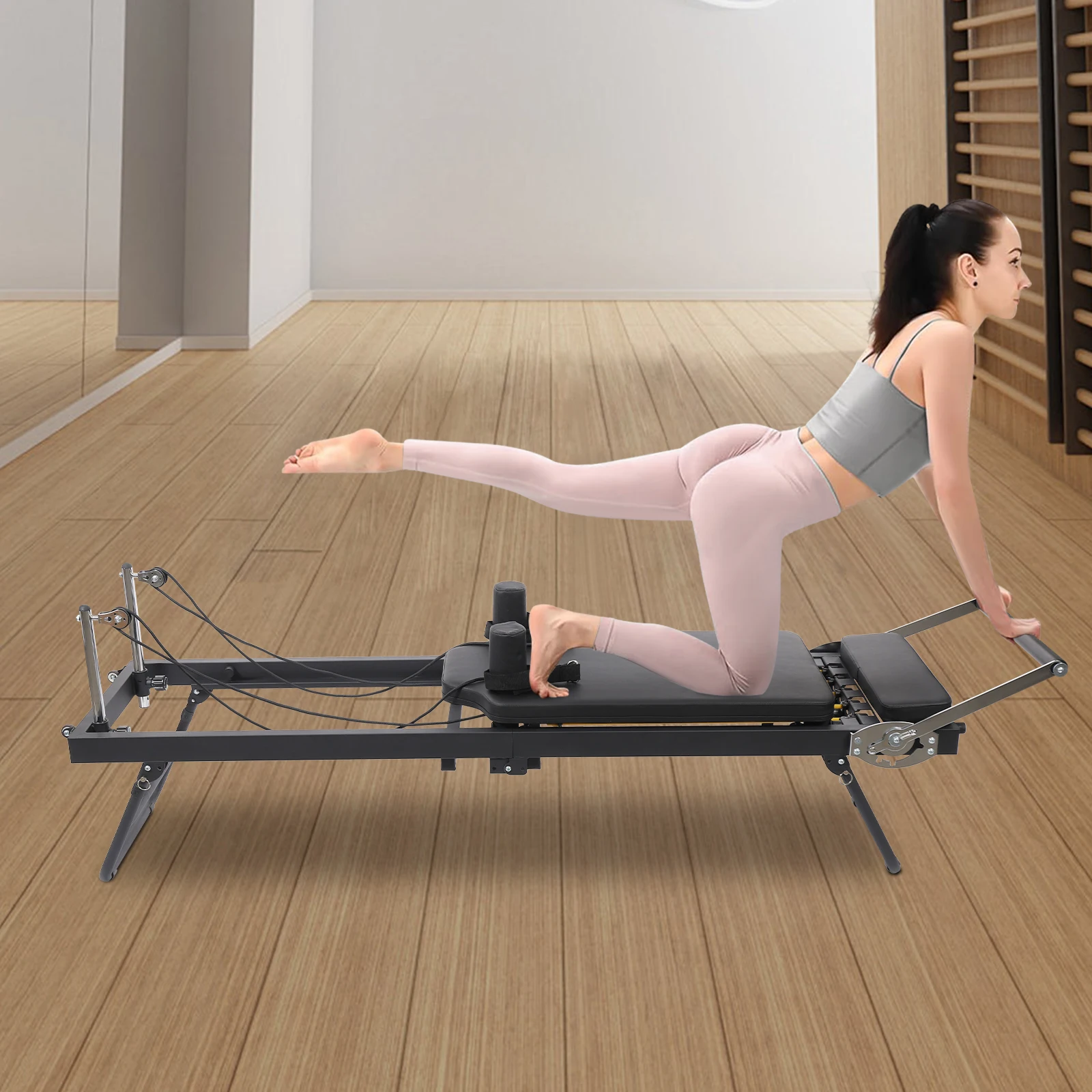 

Foldable Pilates Reformer Machine, Multifunctional Yoga Fitness Equipment