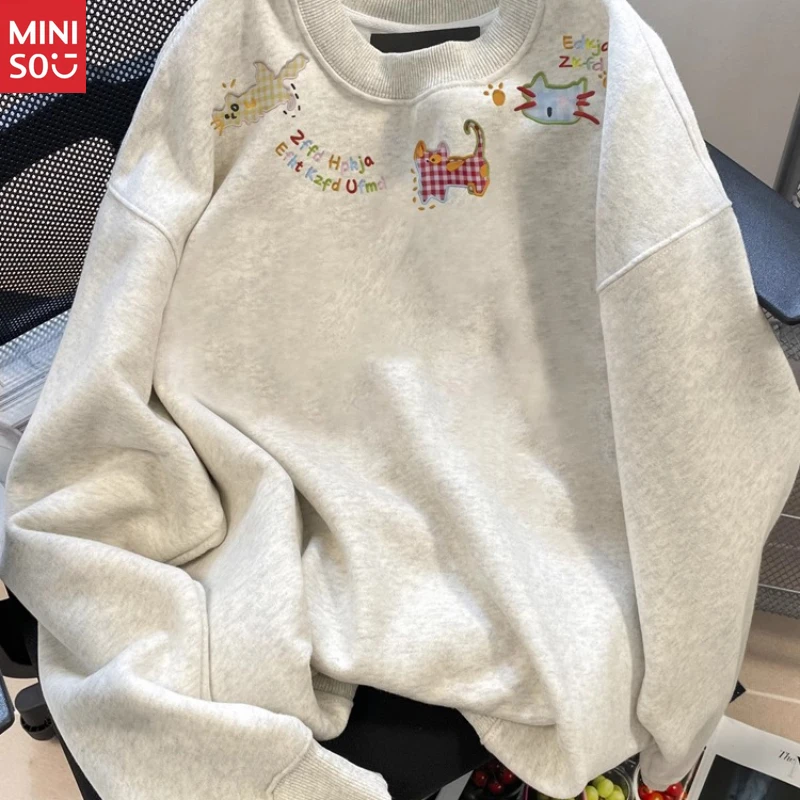 

Miniso Indie Cat Print Sweatshirt | Women's Lazy Style Top, Autumn Fashion