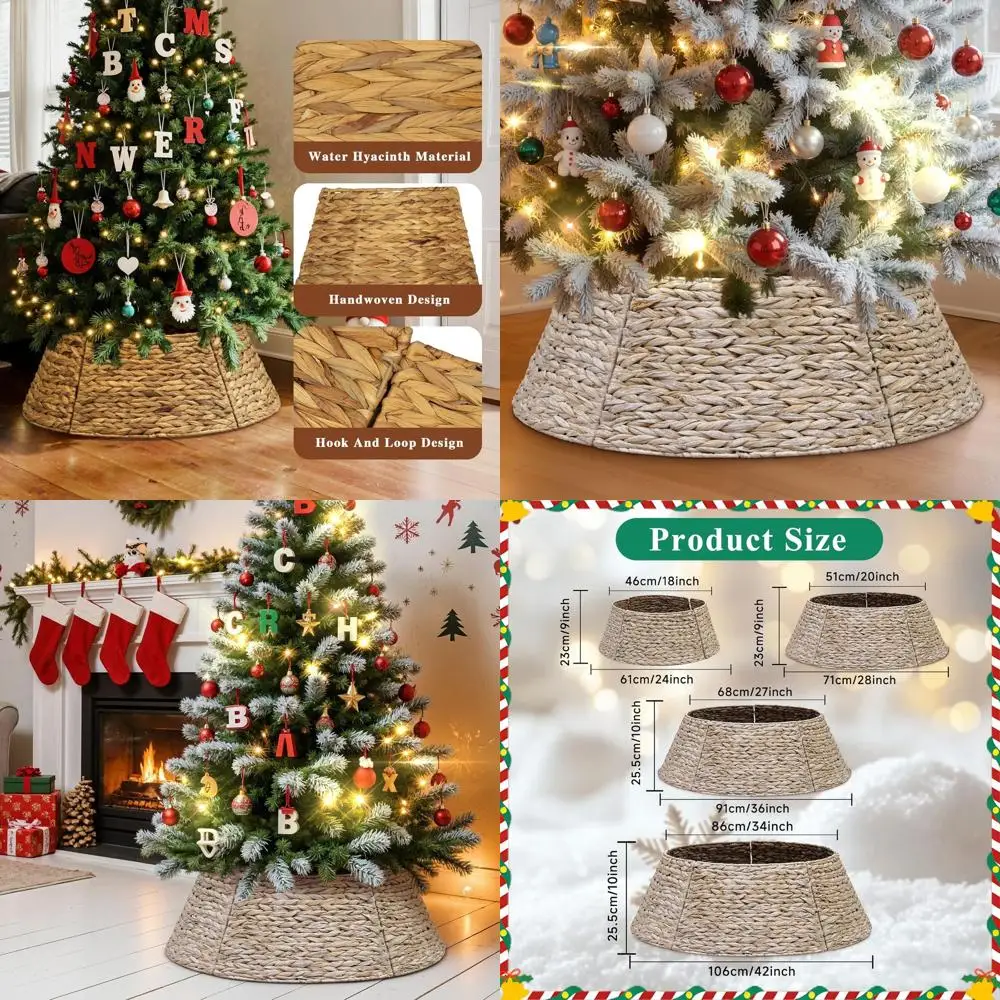 

Rattan Woven Christmas Tree Skirt, 36 Diameter, White, Suitable for Large Artificial Trees, Rustic Farmhouse Style