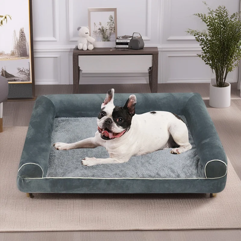

Кровать для домашних животных, съемный моющийся чехол, голландский бархатный диван, диван, костяная игрушка, темно-синий для собак и кошек