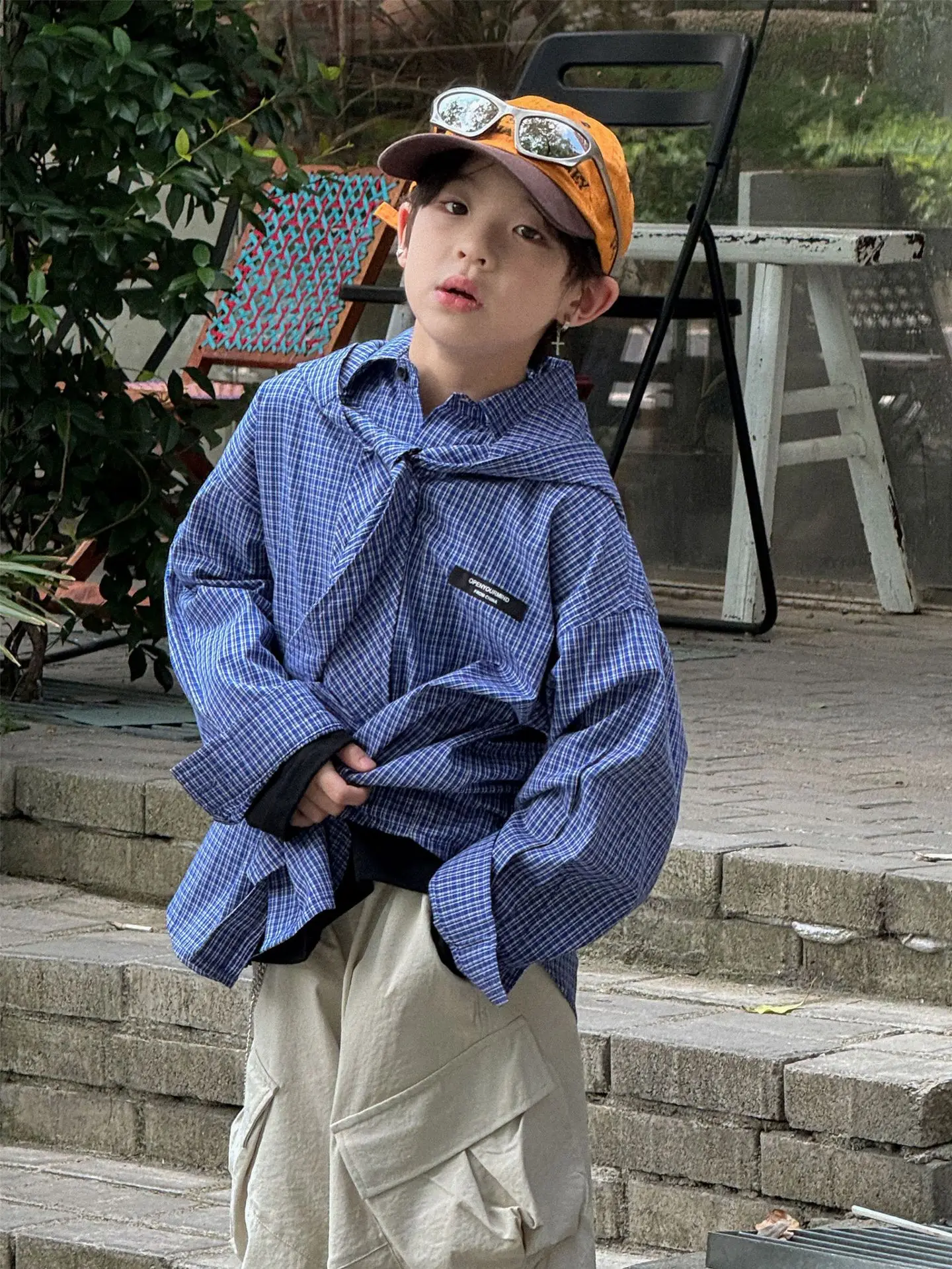 

Boys Coat 2025 Autumn New Children's Clothing Korean Boy Baby Retro Plaid Washed Cotton Hood-shirt Casual Simple All Match