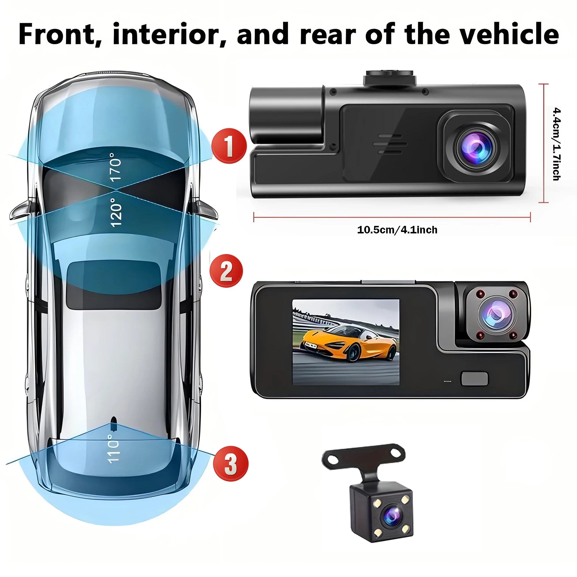 Dash Cam a 3 canali per auto Black Box Camera Car DVR 1080P videoregistratore telecamera per retromarcia 24h parcheggio Car DVR accessori per auto