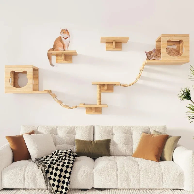 

PETKABOO Cat Wall Furniture, Cat Shelves Wall Mounted with Climber, Condo, Scratching Post, Ladder & Platform