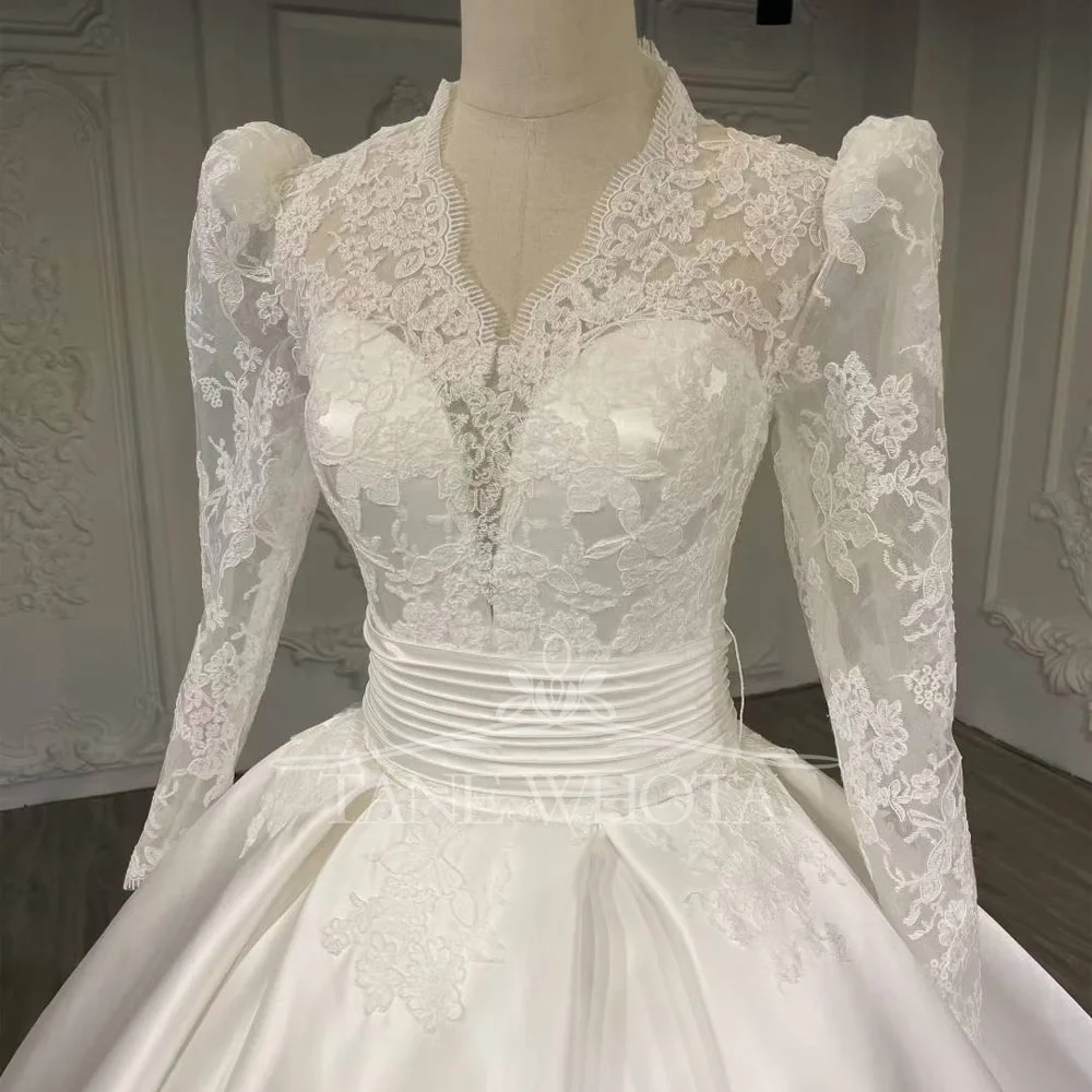 Abito Sposa 2025 бальное платье с зубчатым длинным рукавом на шнуровке сзади и вышивкой, свадебные платья по индивидуальному заказу