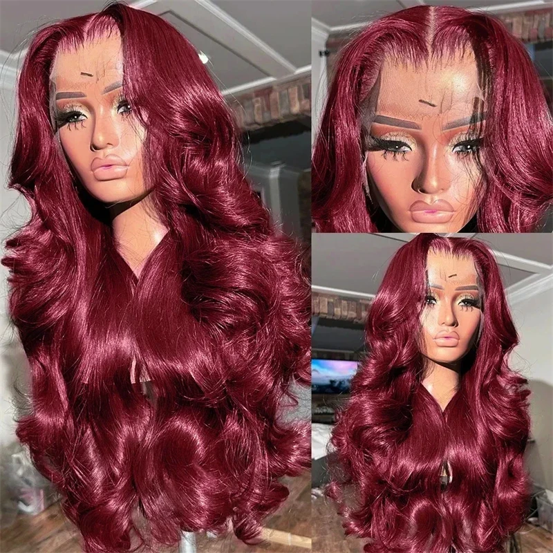 32 34 Inch Burgundy Body Wave Red Lace Front Human Hair Wig 99J Colored 13x4 HD Lace Frontal Wig Human Hair Wigs For Women