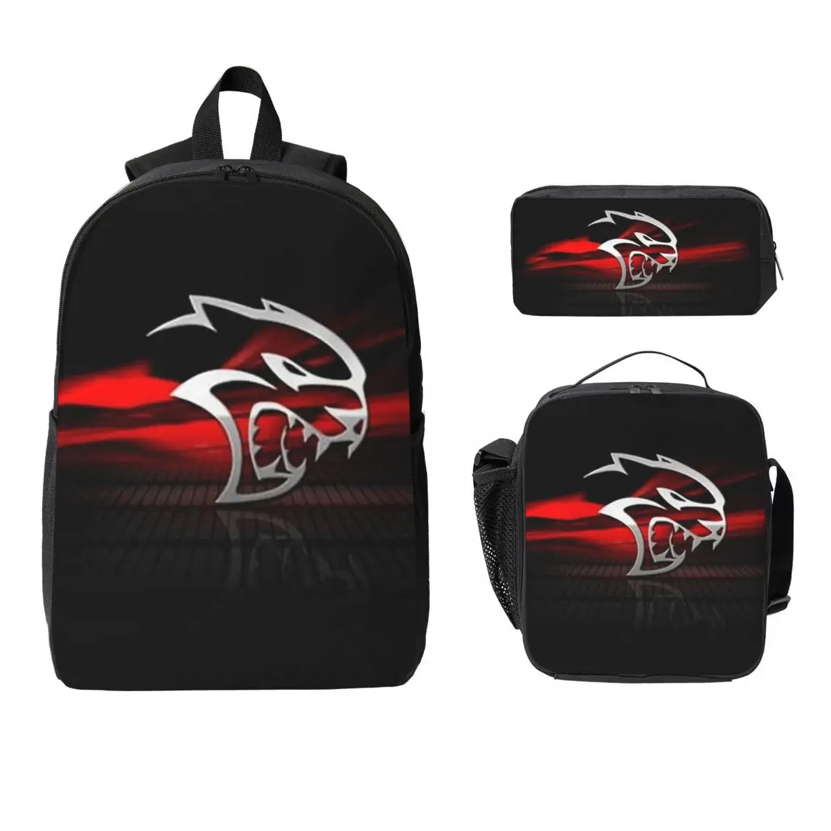 

SRT Hellcat Demon Dodge Challenger Car Racing Backpack Student Boys Girls BookBag School Bag 3ps Insulated Lunch Bag Pencil Case