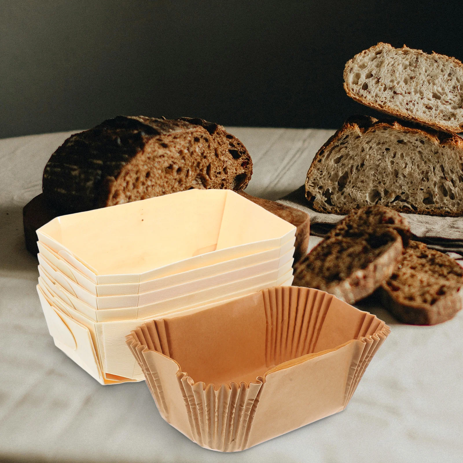 

6pcs Rectangular Bread Mold Wood Color Non-Stick Baking Pan For Cake Toast Loaf Dessert Tray Oven Bakeware Kitchen Bread Plates