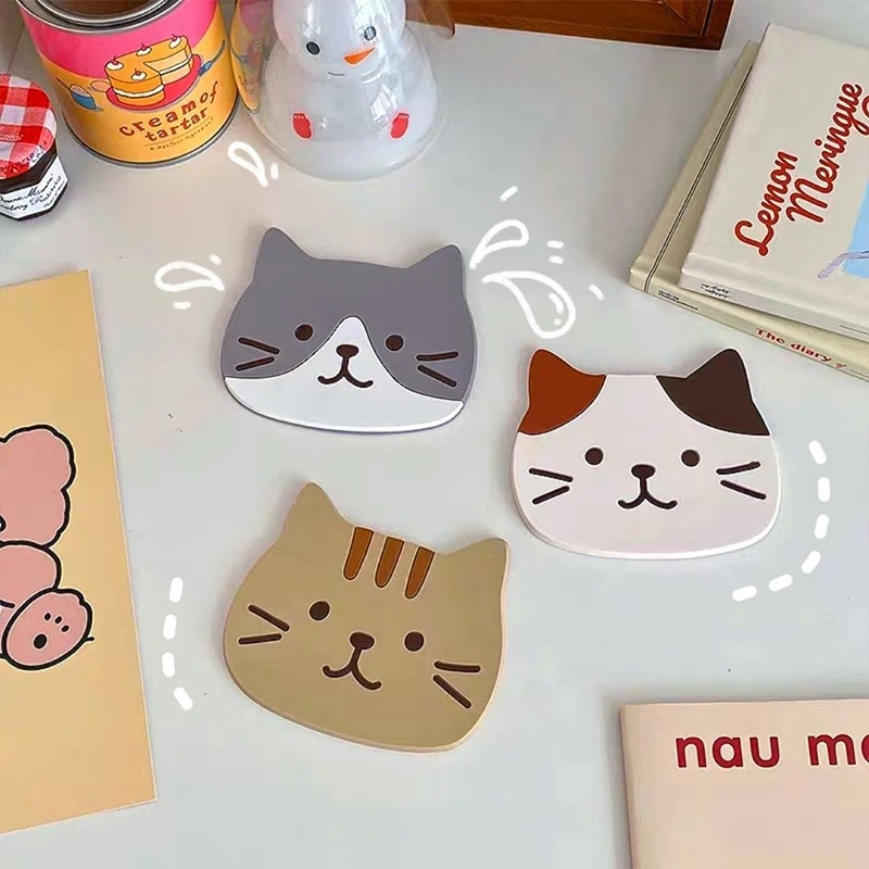 Japanese Kawaii Cup Pad Cartoon Cat Silicone Coaster Heat Insulation Non-slip Table Mat Mug Pads Kitchen Dining Palcemats