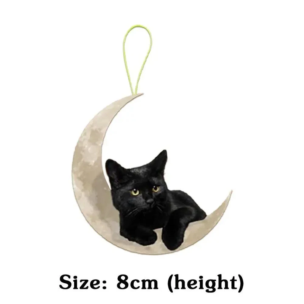 1pcs Cute Little Black Cat Lying On The Moon Hanging Ornament Cartoon Cute Pendant Car Bag Keychain Pendant Car Ornaments - view 5
