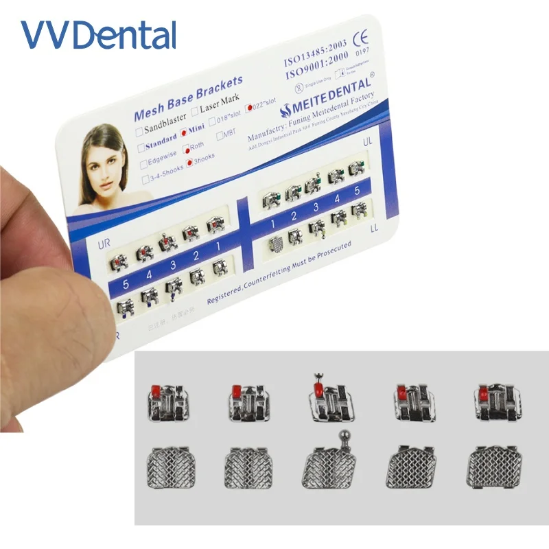 

5pcs/lot Dental Metal Mesh Base Brackets Orthodontic Bracket w/ 345-hook Mini/Standard Metal 022 Slot 20pcs/Pack Dentistry Tools