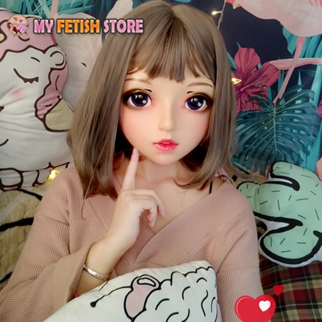 (Zhu-04) Femmina Dolce Ragazza Resina Mezza Testa Kigurumi BJD Occhi Crossdress Cosplay Anime Giapponese Ruolo Lolita Maschera Con Occhi E Parrucca
