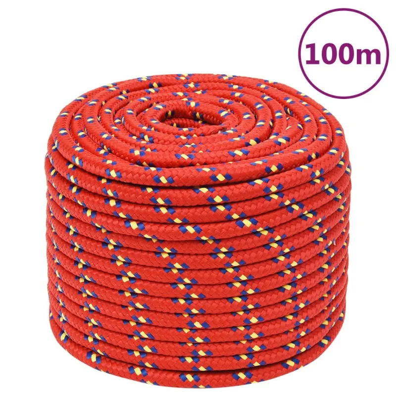 Corda per barca rossa 12 mm x 100 m in polipropilene, resistenza alla rottura 930 kg, per ormeggio, nautica, campeggio e lavori intensivi