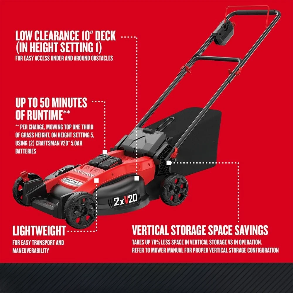 V20 Lawn Mower, Push Mower, Lightweight and Portable, Grass Bag, Battery and Charger Included (CMCMW220P2)