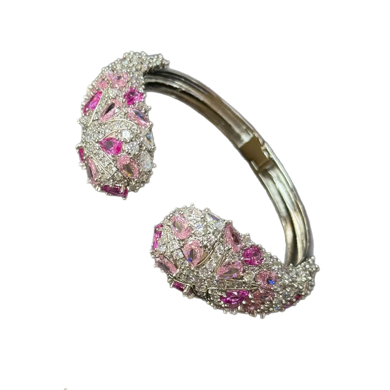 Luxury Double Head Color Zircon Open Bangle, Micro Pave Full Color Cubic Zirconia, Trendy Women Jewelry Gift