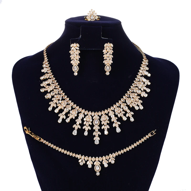 Jewelry Sets HADIYANA Ladies Jewelry 4 Piece Zircon Necklace Bracelet Ring Earrings Accessories BN8139