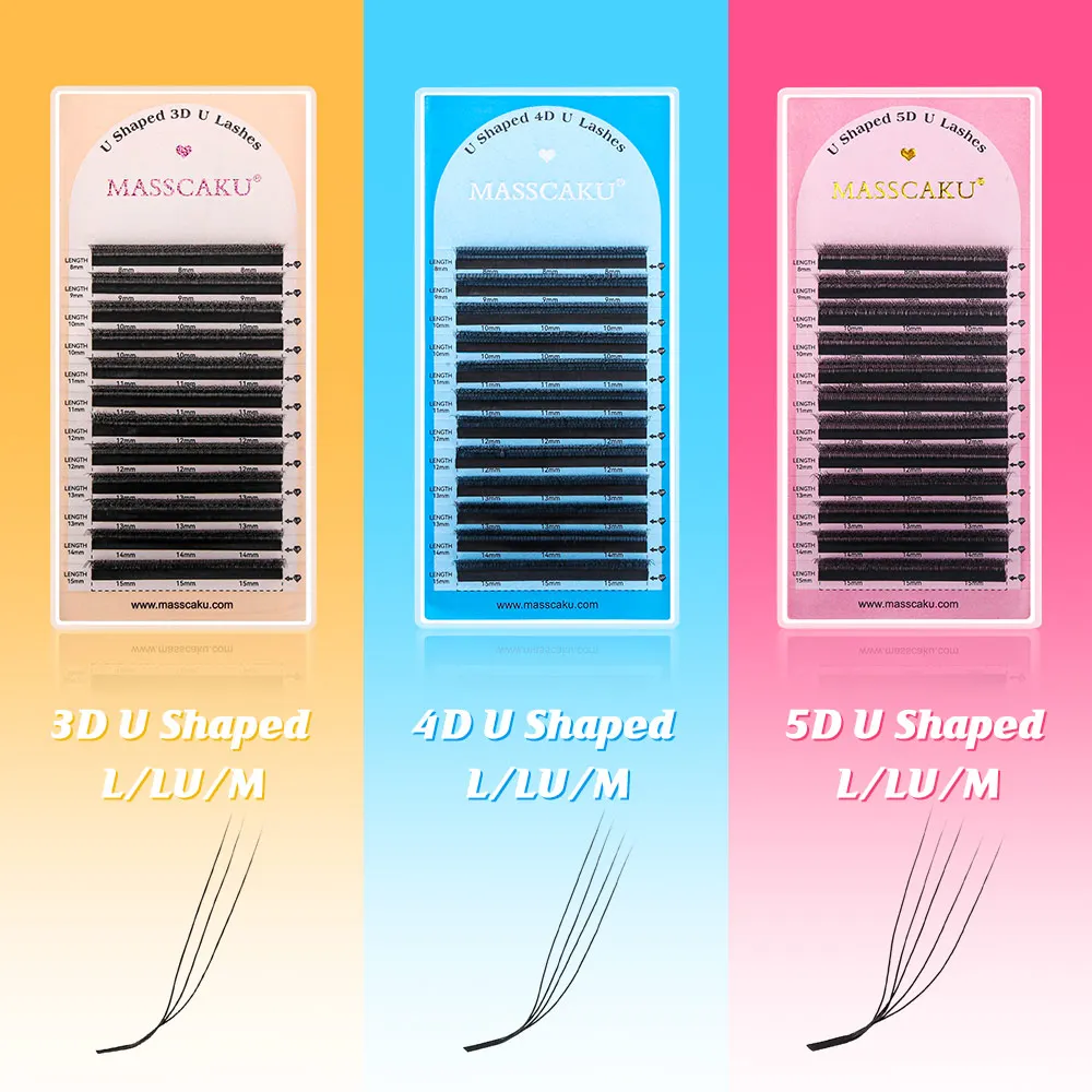 

MASSCAKU U-Shaped 3D 4D 5D Eyelash Extension L/LU/M Curl Single Length 8-15mm Handmade Soft New Style Lightweight Lashes Makeup