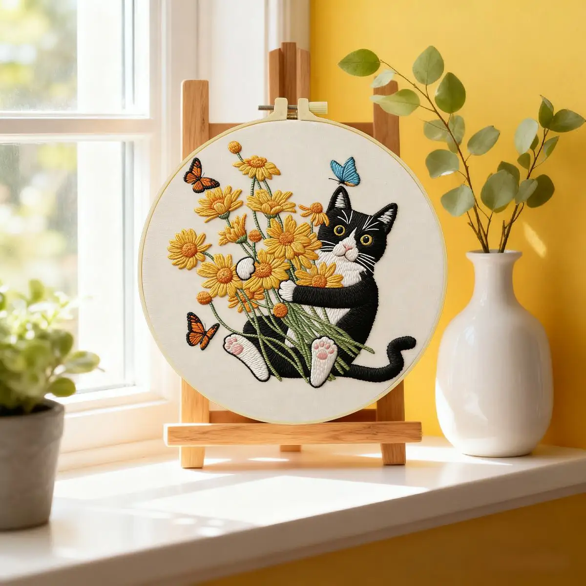 1pc 20X20CM/15X15CM 7.87/6.3inch Cat Embroidery Starter Kit DIY Kit DIY Embroidery Kit Manualidades Needle Art Set for Beginner
