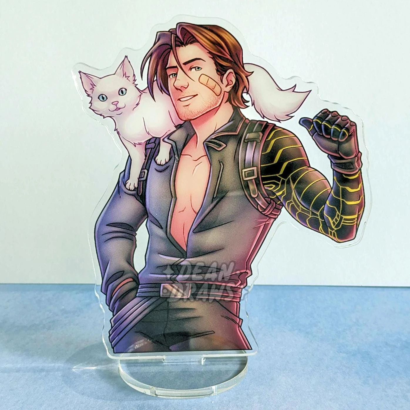 Bucky Barnes and White Cat 10Cm Acrylic Standee Marvel Superhero Desk Ornament Collectible Table Decor Gift for Fan and Lover