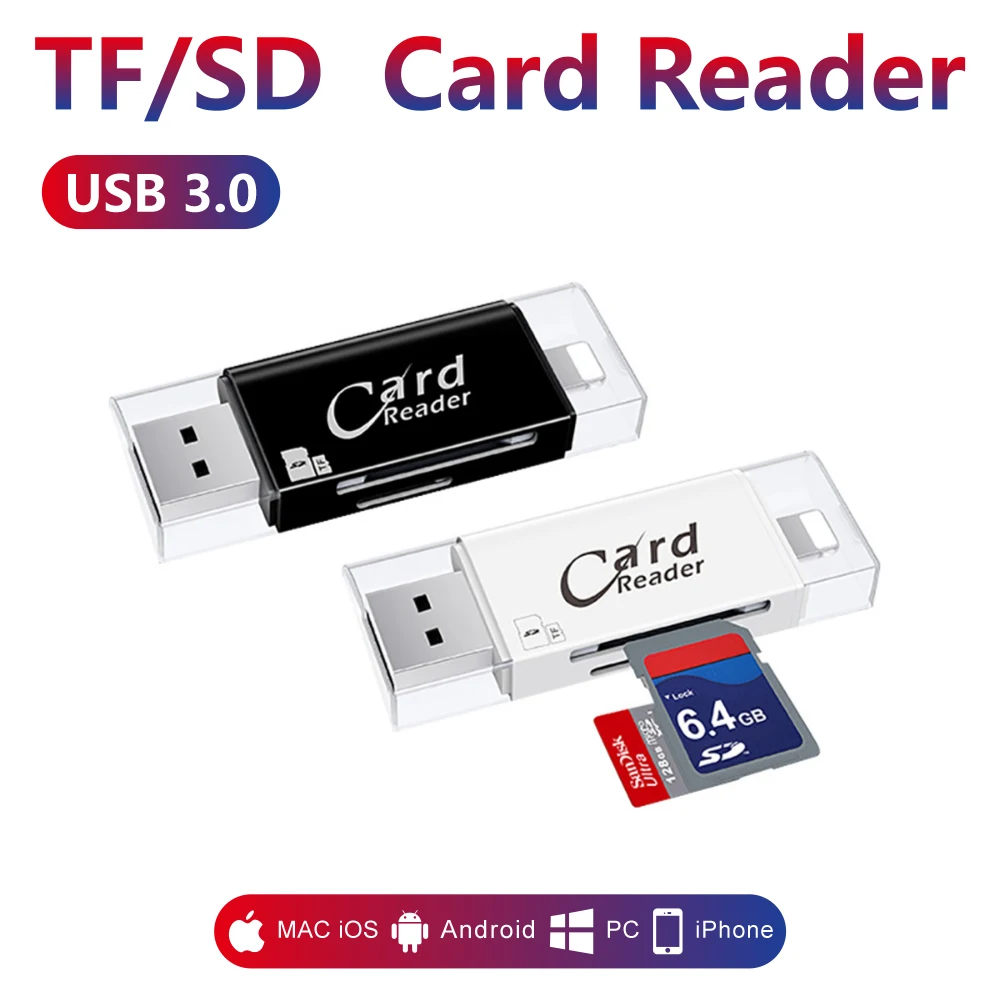 Czytnik kart SD i TF 3 w 1 z adapterem USB do aparatu, czytnik kart do iPhone'a i iPada, port microUSB
