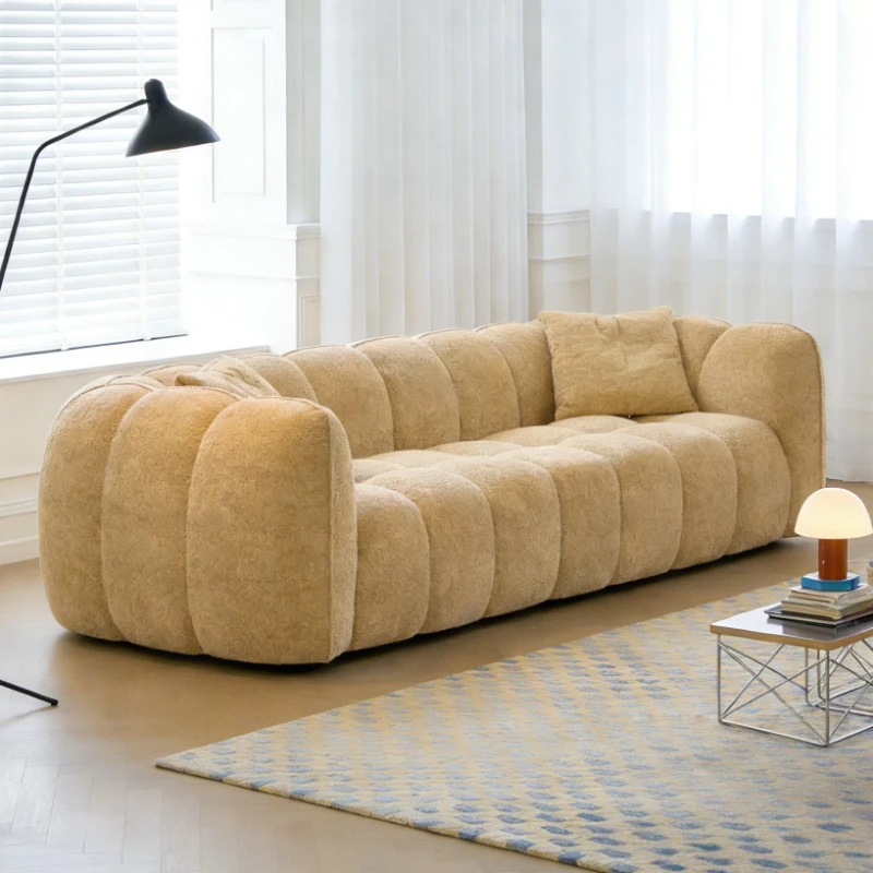 Retro sofa, modern simple cream style living room straight sofa