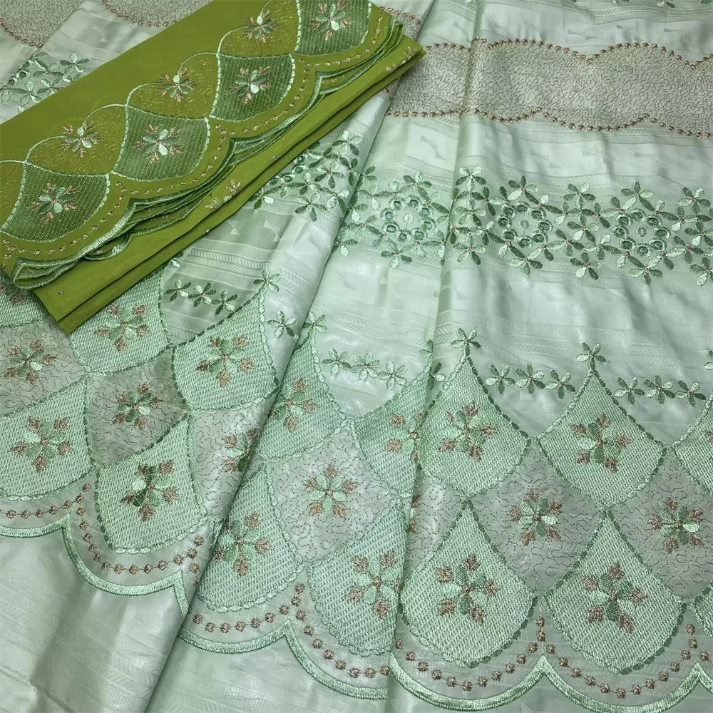 Latest African Bazin Riche  Lace Fabric Nigerian High Quality Bazin Brode Embroidery Lace With Stones in Switzerland For Dresses