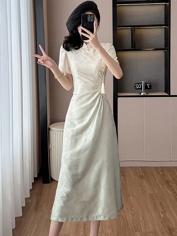 Women Korean Vintage Luxury Evening Dress Gown Summer White Jacquard Tassel Dress 2025 New Pleated Bodycon Casual Holiday Dress