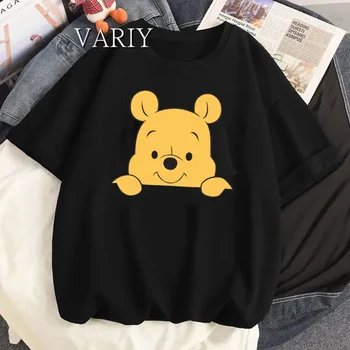 Winnie the pooh preto topos feminino harajuku oversized tshirt senhora roupas t camisa verão gráfico bonito camiseta navio da gota