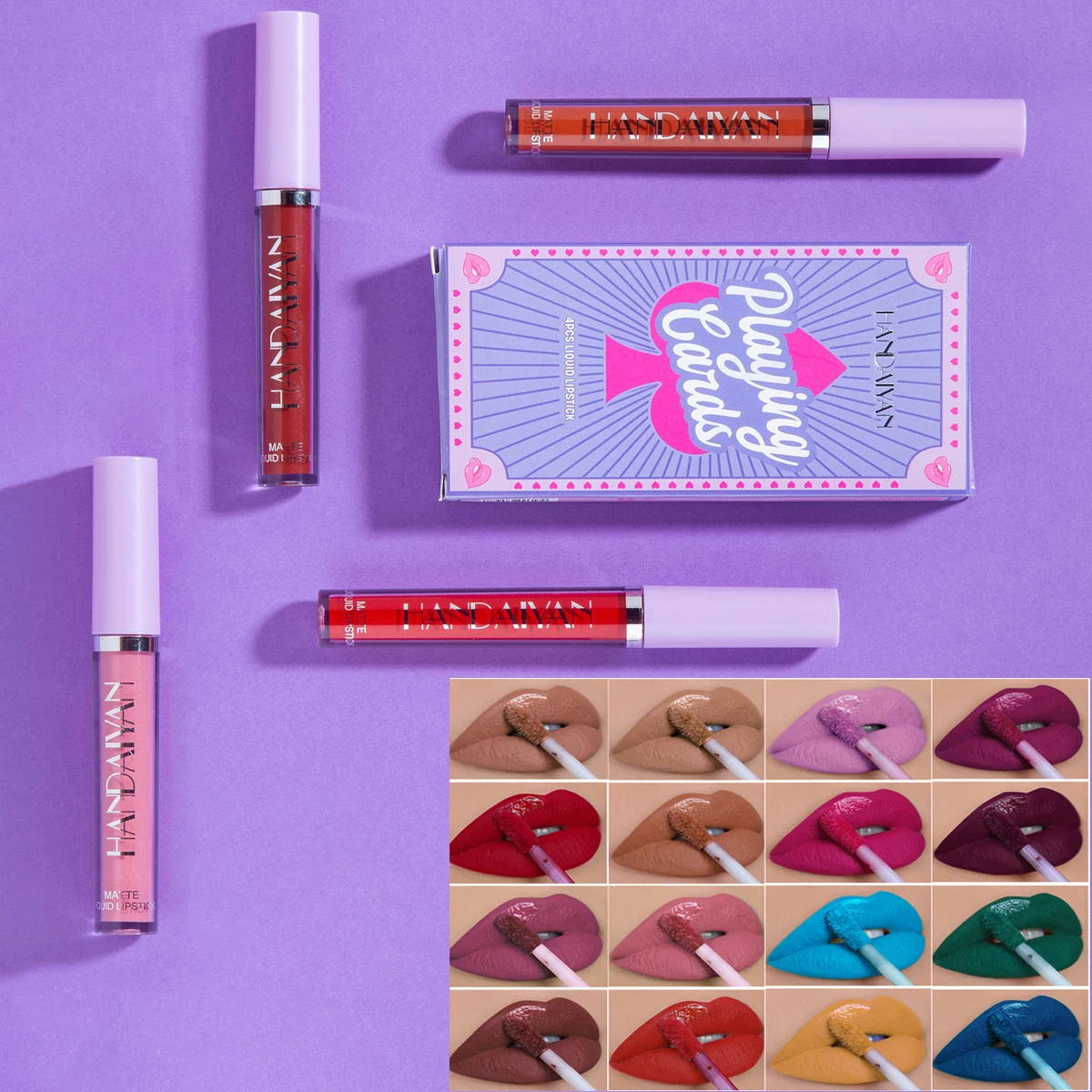 

4 Pcs/Set Velvet Liquid Lipstick Set Natural Moisturize Lasting Waterproof Lipstick Sexy Lip Glaze Lip Makeup Gift Box Purple