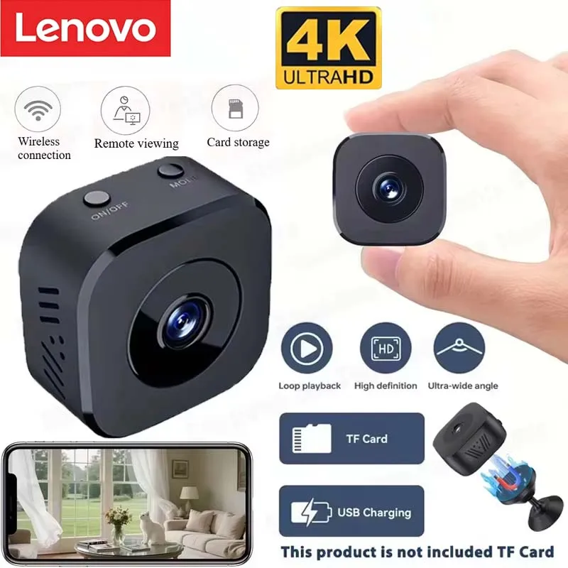 Lenovo Mini-Überwachungskamera 4K, kabellos, 2,4 G WiFi, Überwachung, Sicherheitsschutz, Fernüberwachung, Nachtsicht, Überwachung, Smart Home