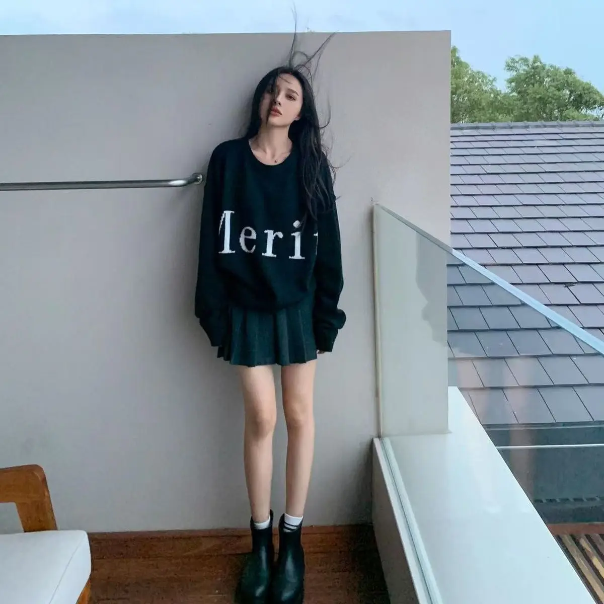 Korean Niche Streetwear Brand Matin Kim Crew Neck Sweater Unisex MK Letter Jacquard Pullover Knitwear Autumn Winter