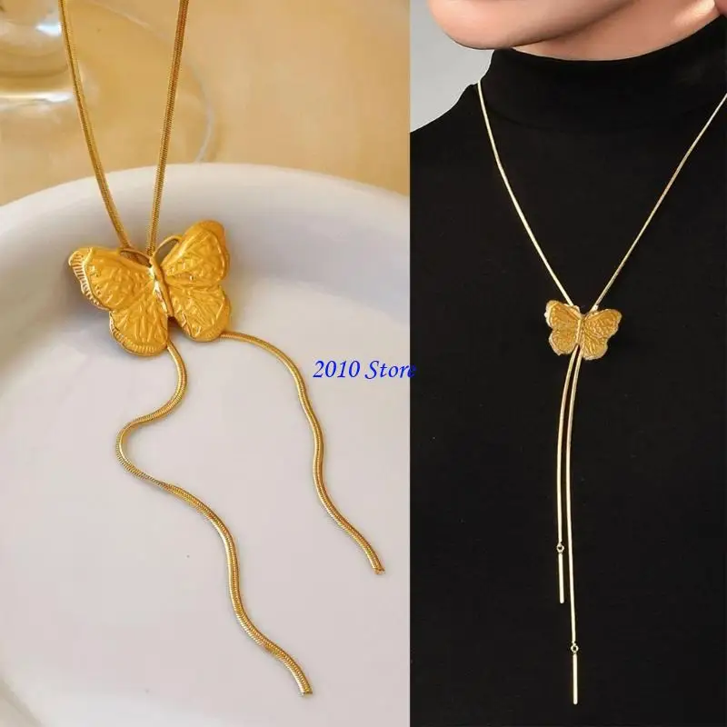 F3MF Sweater Chain Butterfly Necklace Choker Verstelbare elegante sieraden Halskain