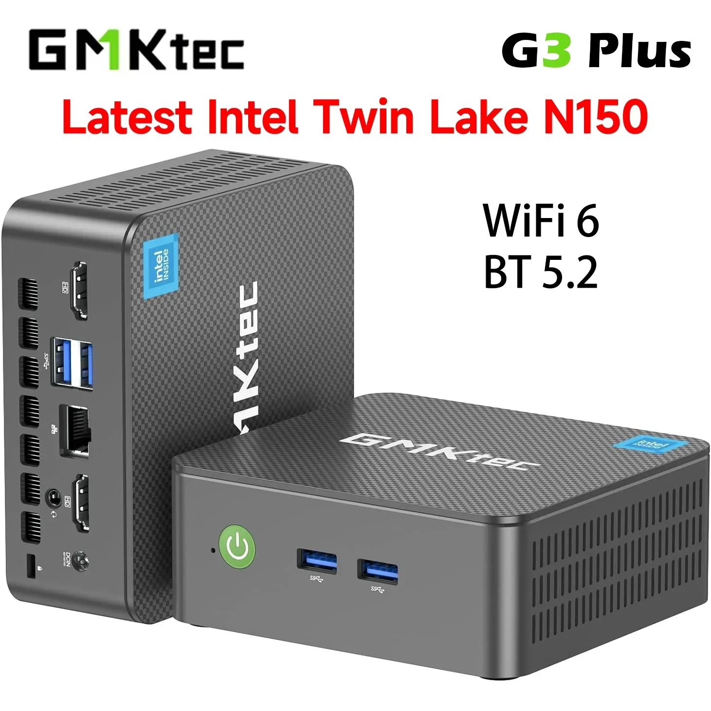 GMKtec G3 Plus Ultimo Twin Lake N150 Mini PC DDR4 NVMe SSD WiFi6 BT5.2 Windows 11 Pro 2.5G RJ45 Computer desktop da ufficio