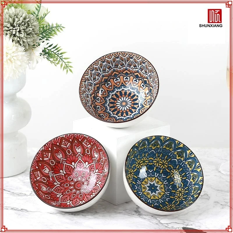 

SHUNXIANG 4,5-дюймовый набор керамических мисок, богемные цветочные миски для супа, миска для риса под глазурью, набор термостойких фарфоровых мисок