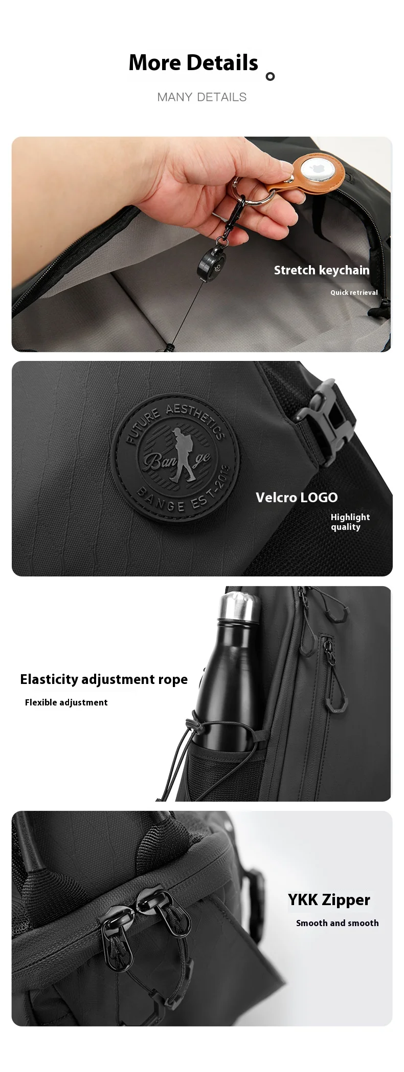 Bange Herren Einzelschulter-Brusttasche, Modische Leichte Crossbody-Tasche, Wasserdichte Große Kapazität Freizeitrucksack – Detail 8