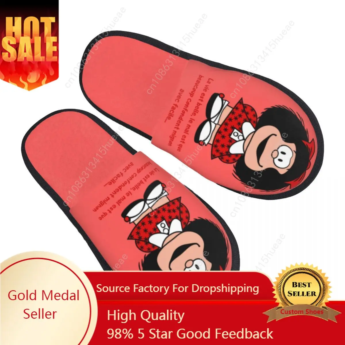 

Custom Kawaii Mafaldas Guest Slippers for Spa Women Custom Print Quino Argentina Cartoon House Slipper