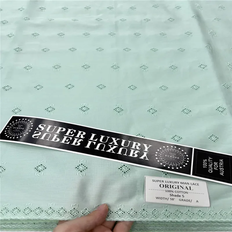 

5 Yards Nigerian 100% Cotton Polish Satin Embroidery Fabric High Quality Swiss Voile Lace Material For Men Dubai Style 24L382704