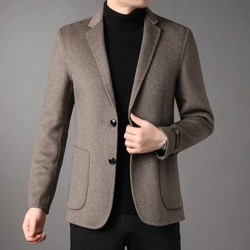 Top Grade Men's Autumn Winter Fashion Short Wool & Blends Jacket 2022 New Men Business Suit Collar Slim Fit Coat