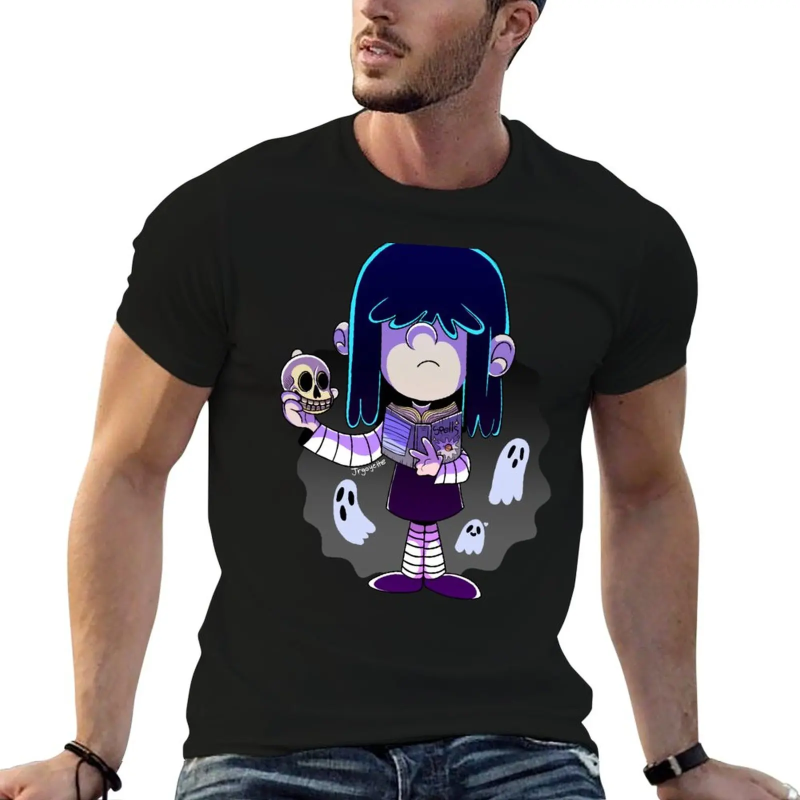 Camiseta The Loud House Lucy Loud con libro de hechizos y camiseta con estampado de calavera, camiseta esencial para hombre, camiseta 100% algodón