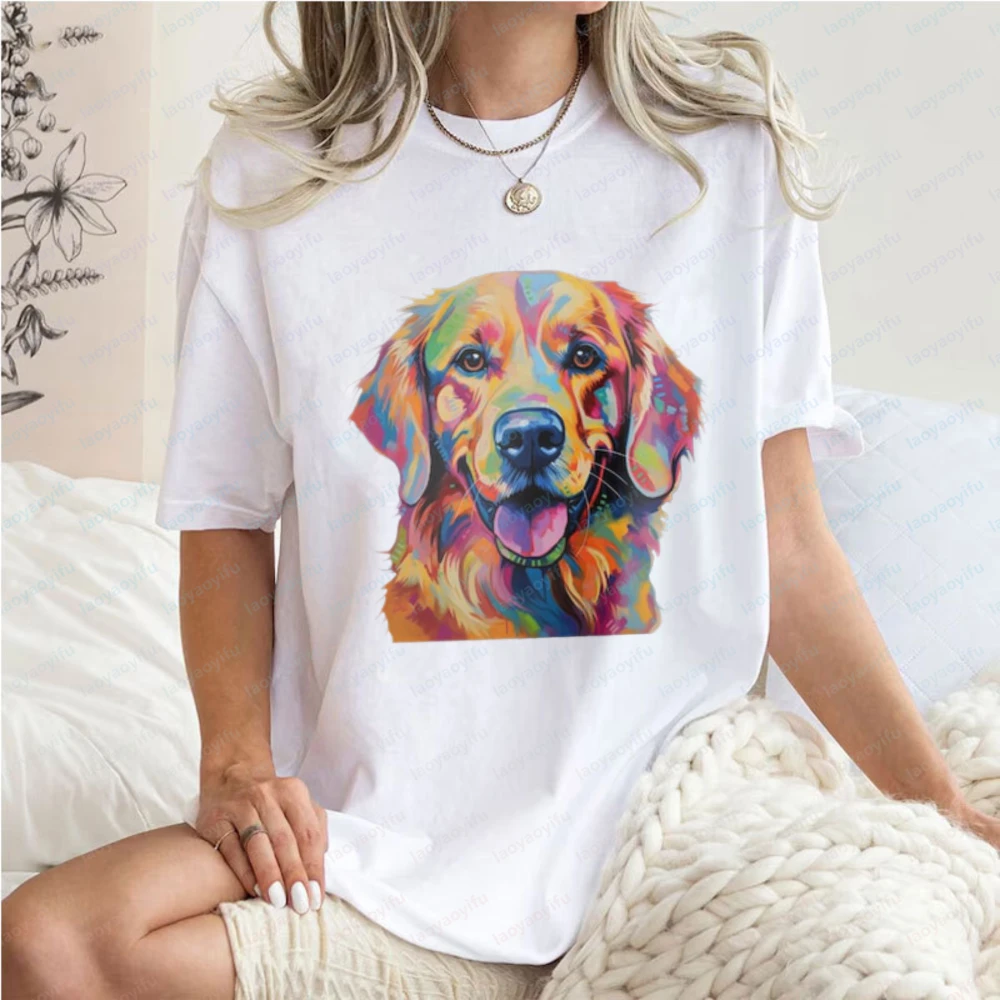 Golden Retriever Cotton T-Shirt for Women Kawaii Dog Graphic Tee Pet Lover Casual Tops Dog Mom Dad Gift Soft Tee for Pet Parents