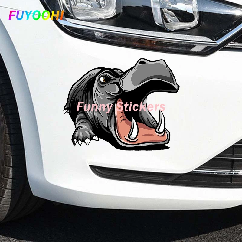 FUYOOHI Play Stickers Adorable Cartoon Hippo Car Decor Accessories Sunscreen Waterproof PVC Stickers to Make Your Car Stand Out