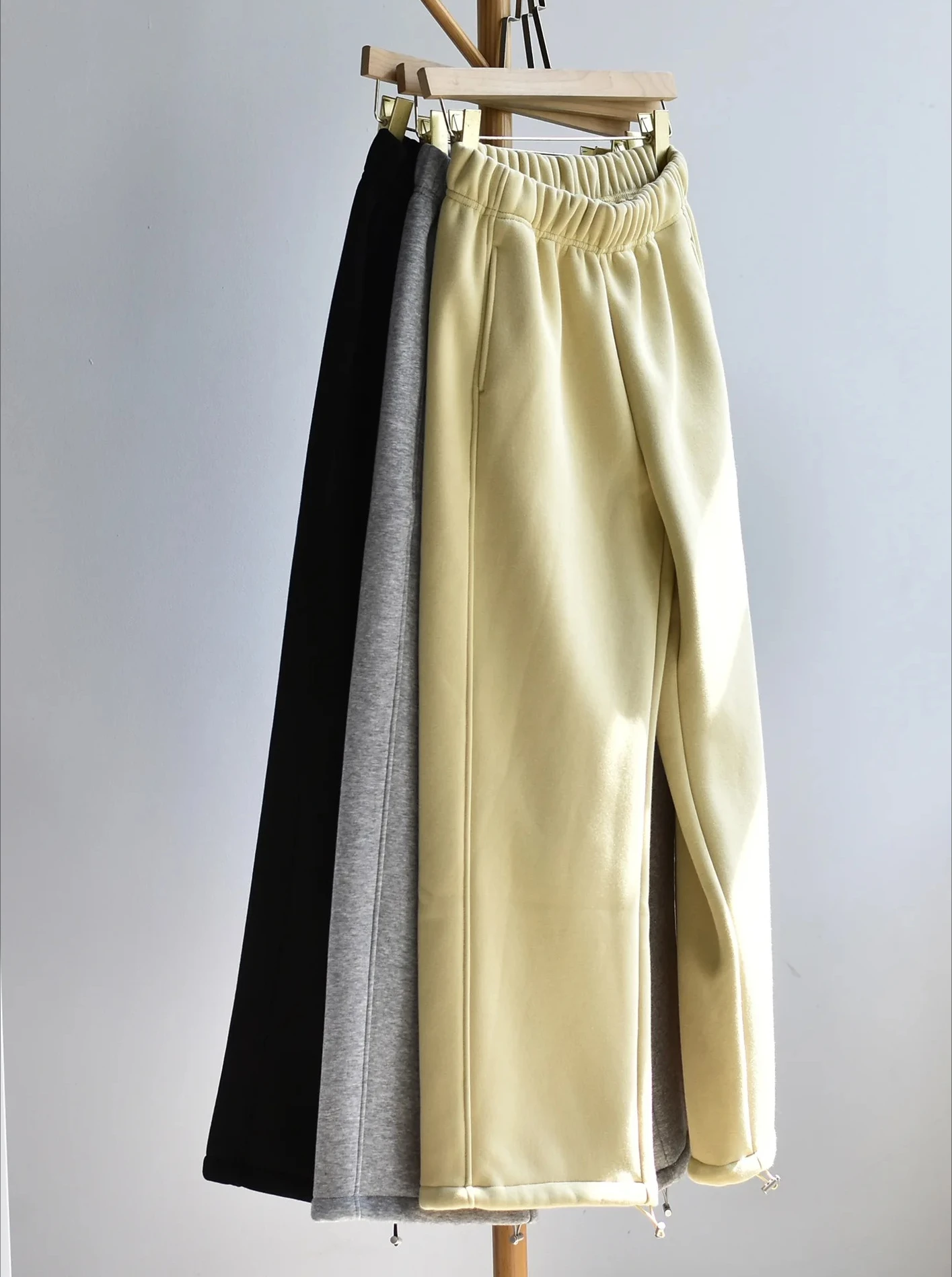 Pantalones de chándal cómodos de algodón para mujer, pantalones informales sueltos, pierna recta gris y negra con cordón, Otoño Invierno