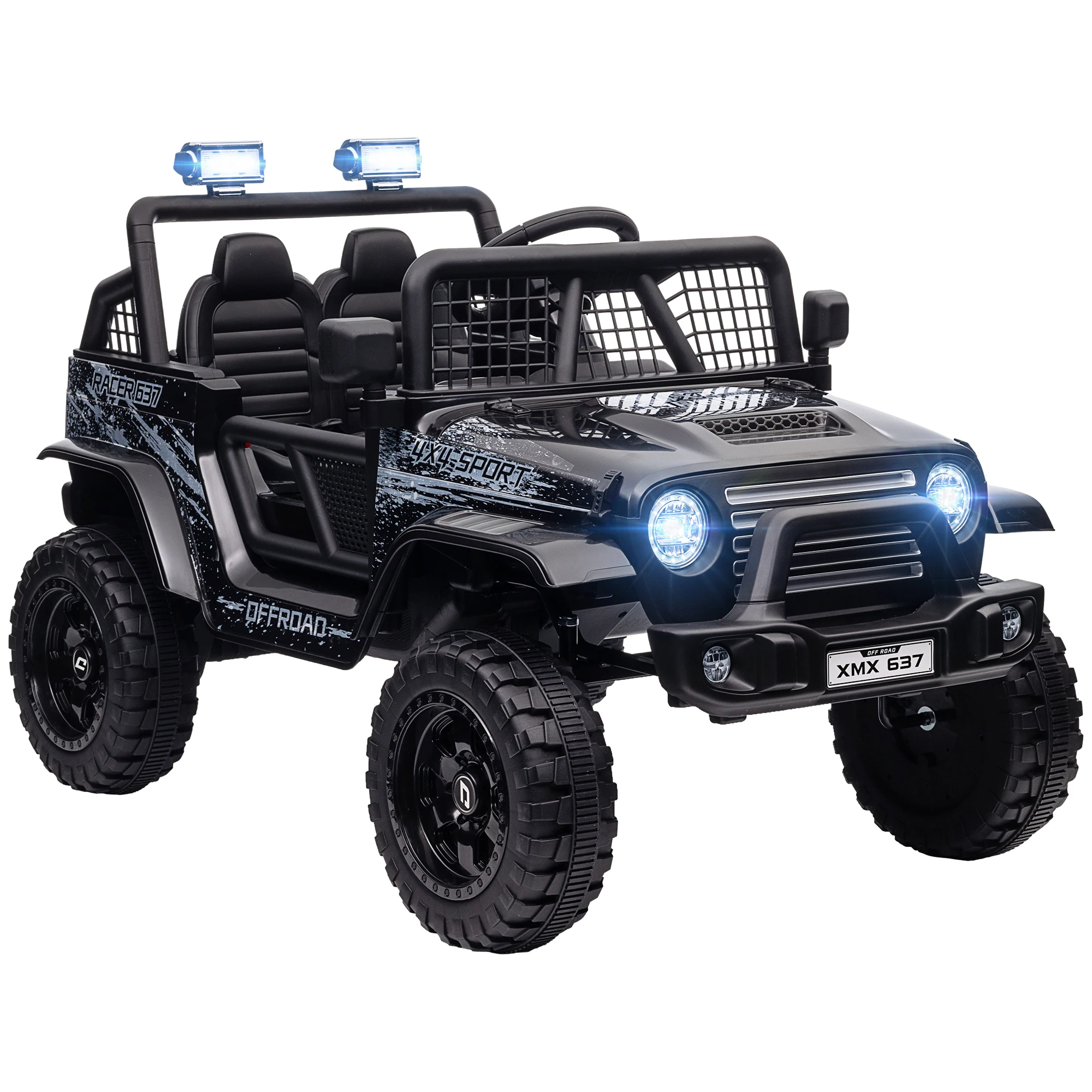 12V Ride on Car, Ride on Utv Truck W/ 4 Suspension Wheels, Black