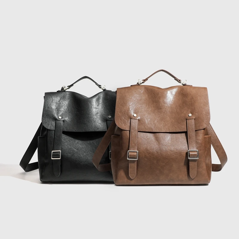 2025 new fashion female luxury designer handbag wax leather buckle bottom shoulder bag pu leather soft commuter armpit handbag