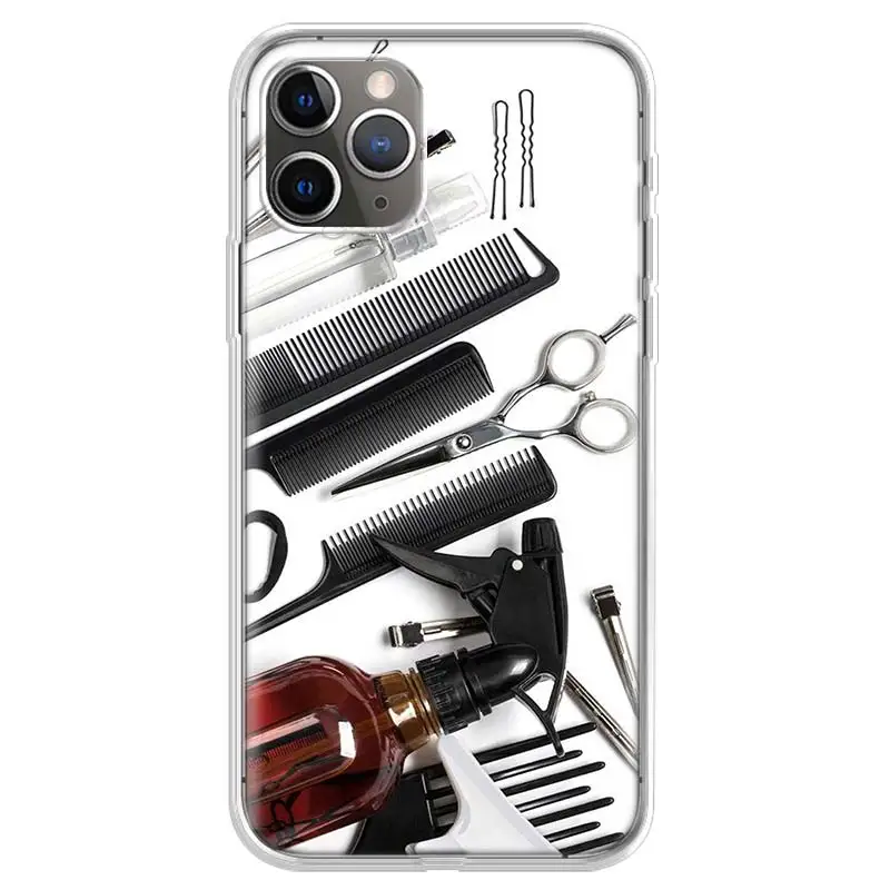 Hair Stylist Scissors Brush switch Phone Case For iPhone 17 Air 11 13 Mini 14 15 Plus 16 12 Pro Max 16E SE 7 8 Pattern Soft TPU